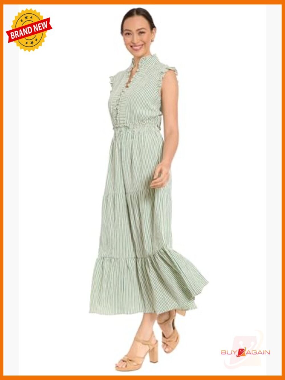 Boho Striped V-Neck Sleeveless A-line Maxi Dress for Wedding Guest - Picture 2 of 5